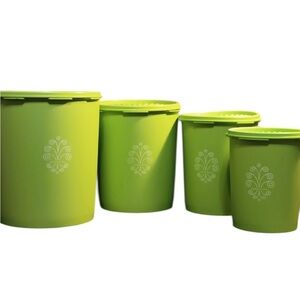 Vintage Tupperware Apple Green Canister Set of 4 W/ Lids